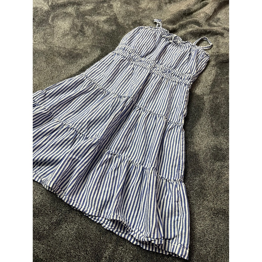 Old Navy Girls Blue White Striped Tiered Sun Dress Smocked Waist Size S 6-7 - Picture 2 of 5